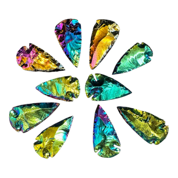 Rainbow Aura Coated Plain Edge Obsidian Bulk Arrowheads