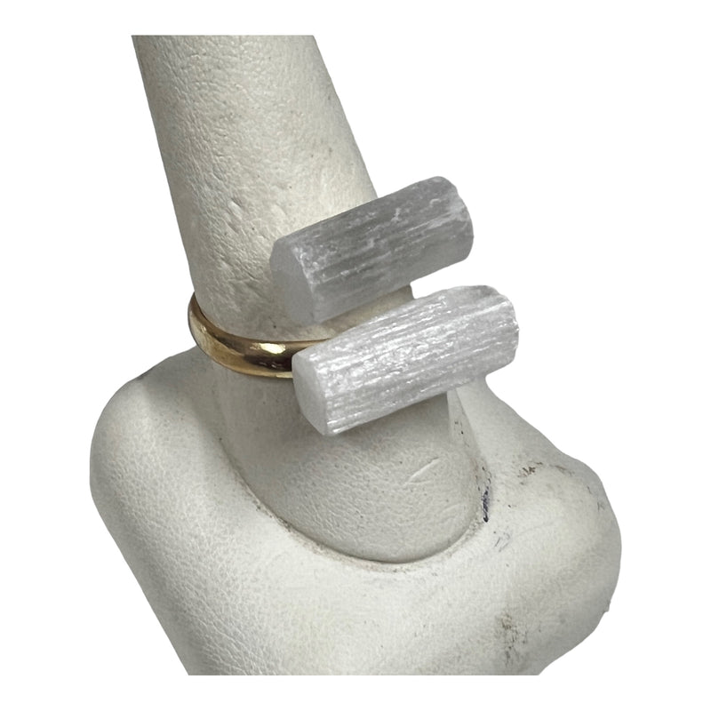 Selenite Silver Plated Adjustable Ring - Gem Center USA INC