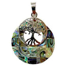Abalone Shell Round with Tree of Life Pendant Approx 1 Inch Diameter - Gem Center USA INC
