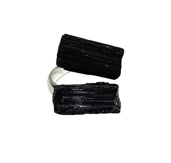 Black Tourmaline Silver Plated Adjustable Rings - Gem Center USA INC