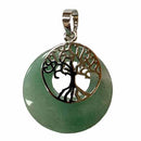 Green Aventurine Round with Tree of Life Pendant Approx 1 Inch Diameter - Gem Center USA INC