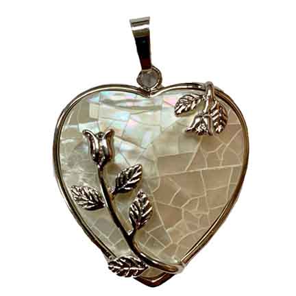 Mother of Pearl Heart Pendant Approx 1.25 Inch Diameter - Gem Center USA INC