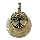 Mother of Pearl Round with Tree of Life Pendant Approx 1 Inch Diameter - Gem Center USA INC