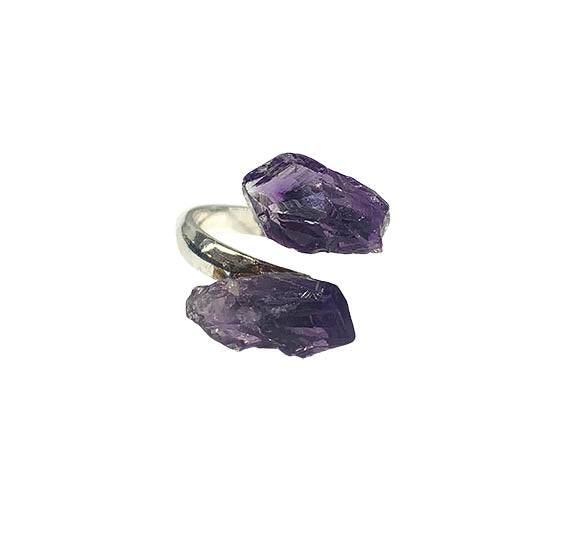 Amethyst Point Silver Plated Adjustable Ring - Gem Center USA INC